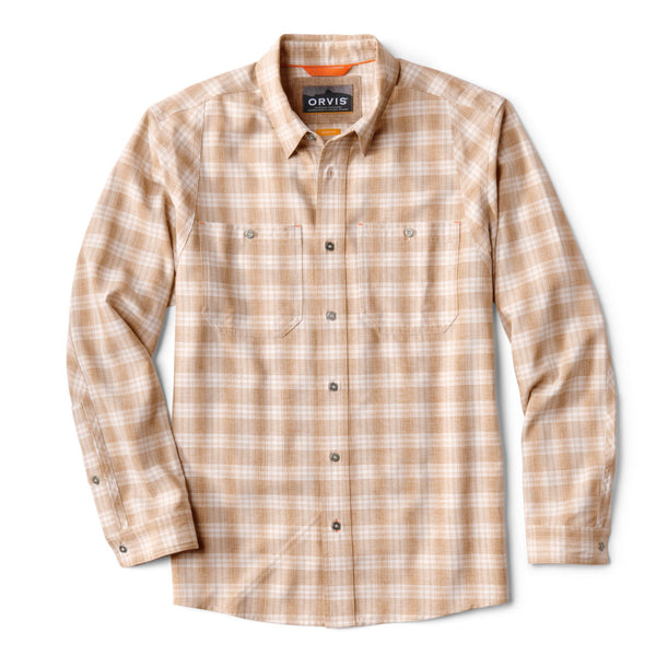 Orvis beige and white checkered shirt