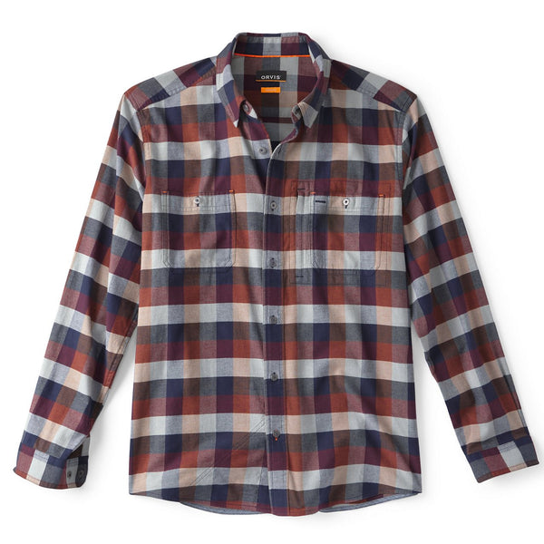 Plaid shirt with a visible brand logo on a white background