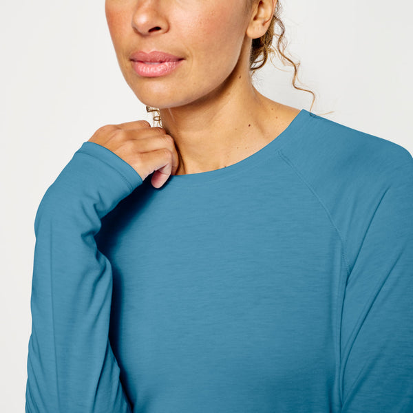 closeup of neckline of blue sweater