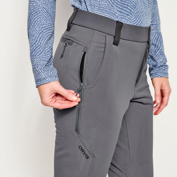 close up of grey wading pants from orvis