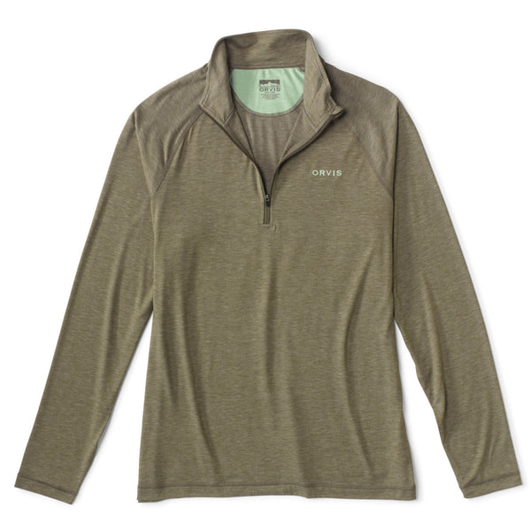 army green half zipped long-sleeved tee