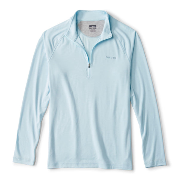 Light blue long-sleeve shirt with a quarter zip on a white background