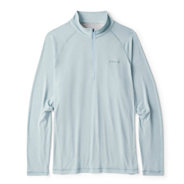 Light blue pullover with a quarter zip on a white background