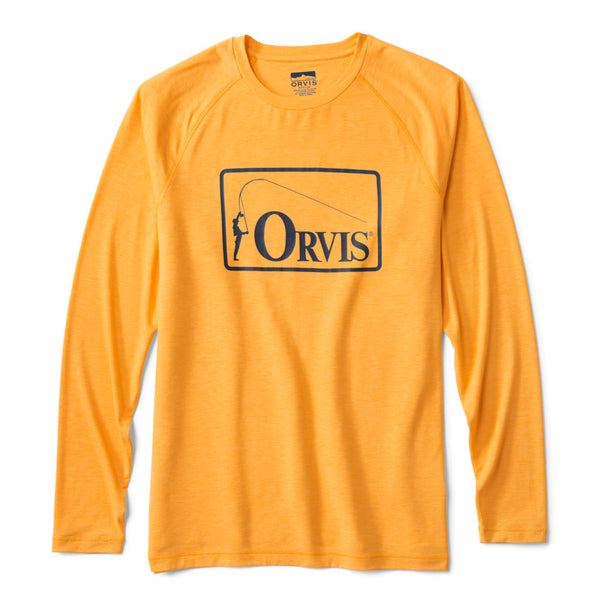 yellow long sleeved shirt for men with orvis logo