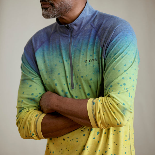 Yellow and blue half zipped shirt for men