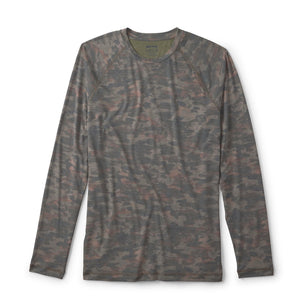 Camouflage-patterned long-sleeve shirt on a white background
