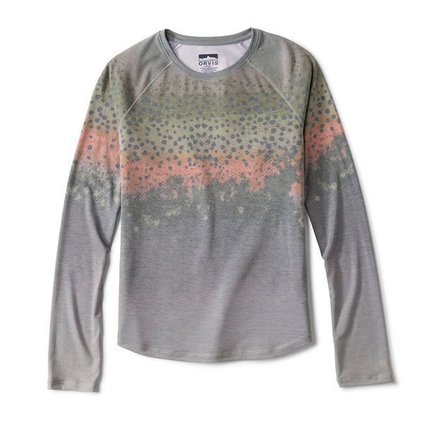 Gray long-sleeve shirt with gradient design on a white background