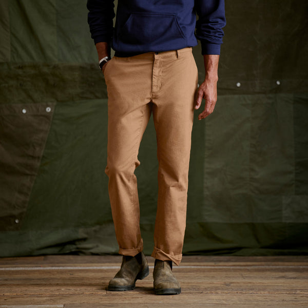 man modelling brown trousers
