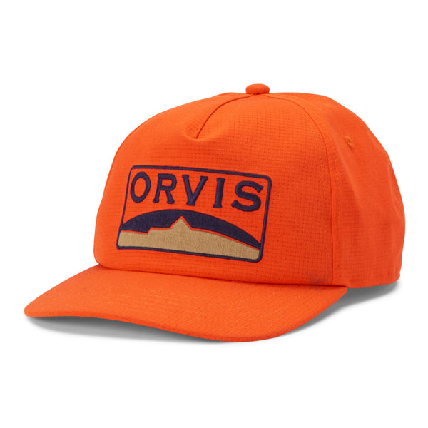 orange fishing cap with Orvis logo