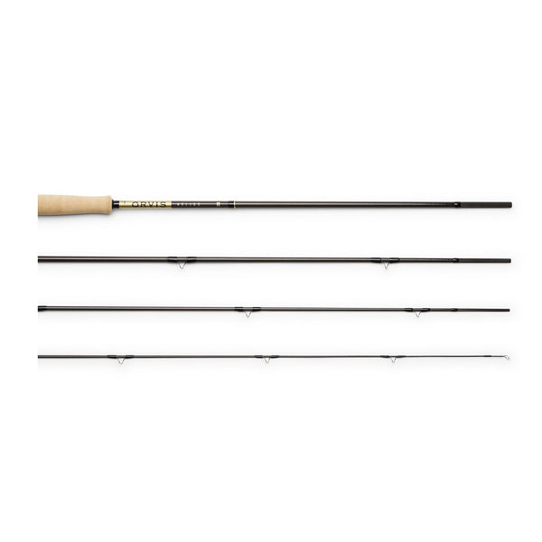 Fishing rod with four sections on a white background