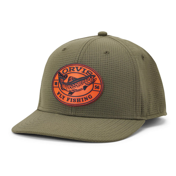 Green cap with orange Orvis logo on a white background