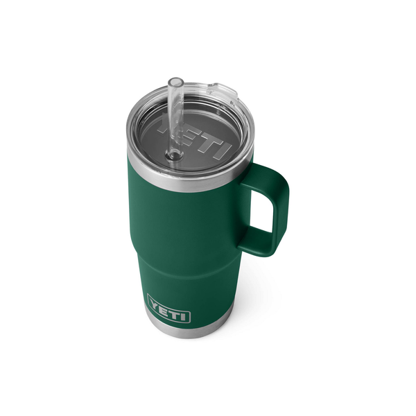 Green YETI mug with clear lid on a white background