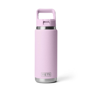 Pink YETI bottle with a silver lid on a white background