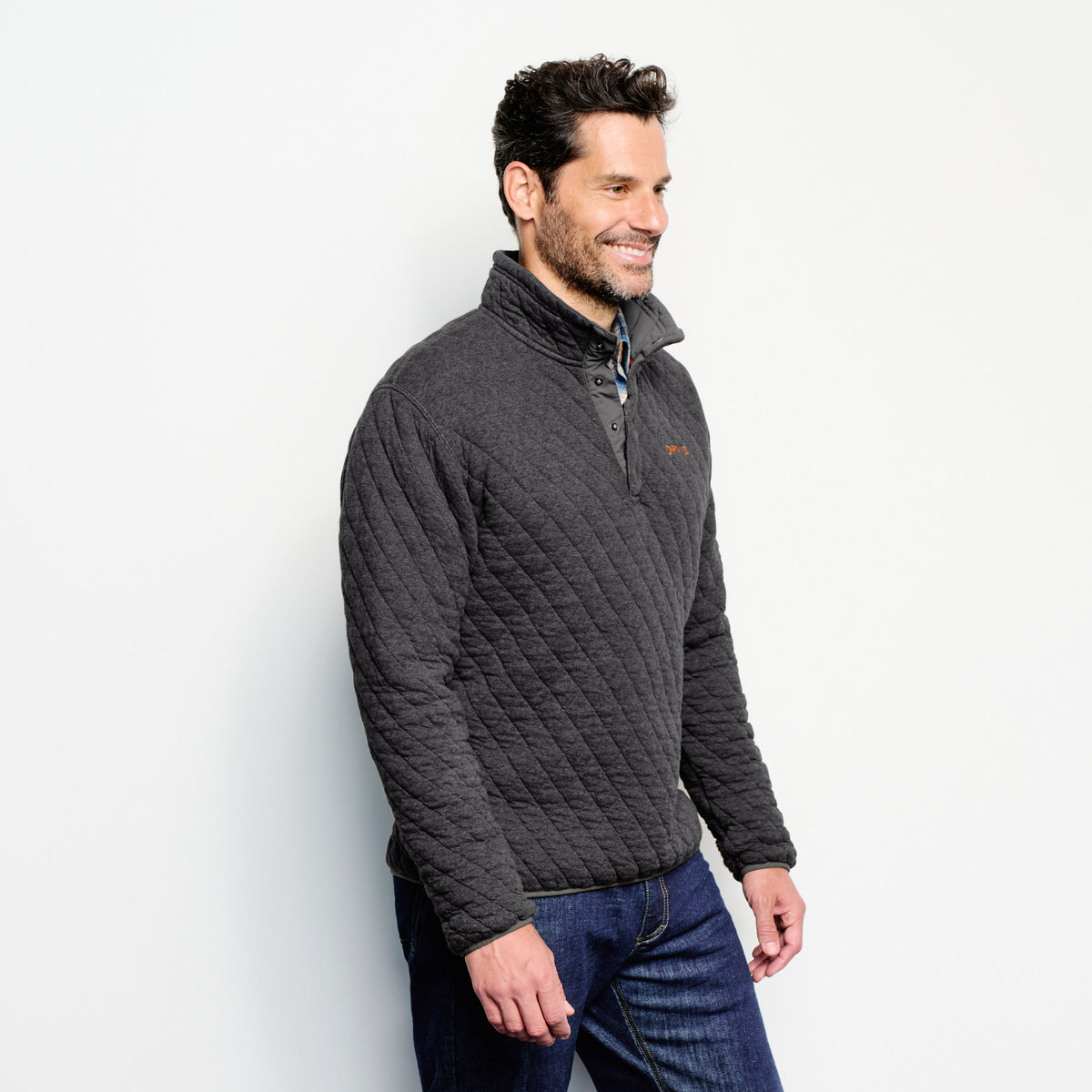 Orvis Quilted Snap Sweatshirt Red Pullover Outdoors Trout Bum