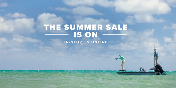summer sale asset for Orvis of man fly fishing from a boat