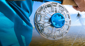 closeup of Orvis fishing reel