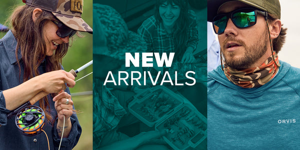 Headline: New Arrivals! Background: scenes of two anglers
