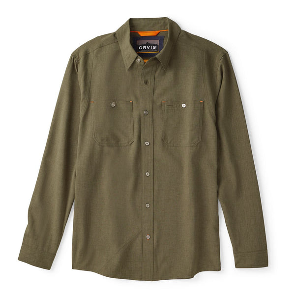 Green shirt with Orvis logo on a white background