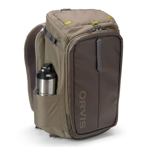 Front of Orvis fishing backpack with side pocket