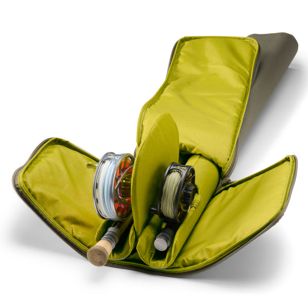 Inside of fishing pack with two fly rods