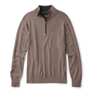 Brown quarter-zip sweater on a white background