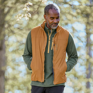 man wearing mustard gilet from Orvis