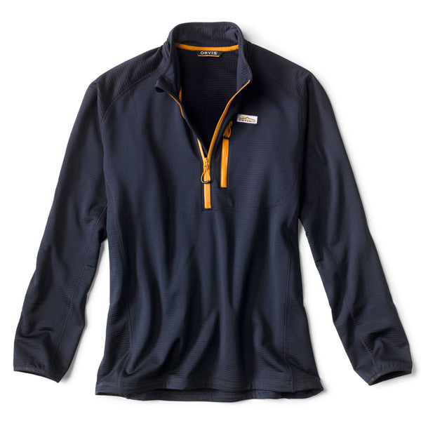 black and orange half zipped sweater
