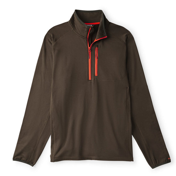 Brown pullover with red zipper on a white background