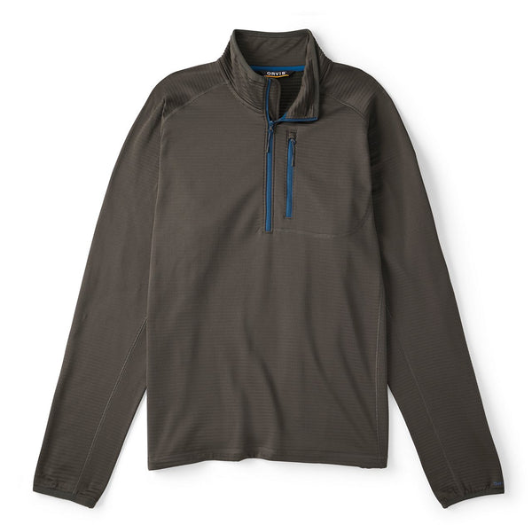 Dark gray long-sleeve pullover with a quarter zip on a white background