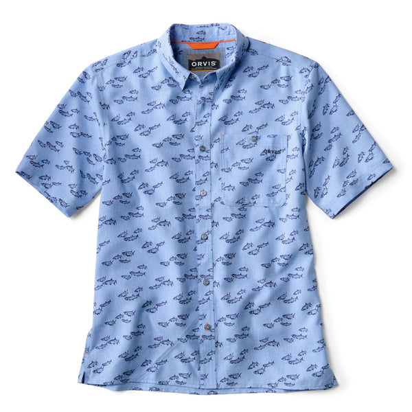 Short-sleeved shirt with dark blue fish
