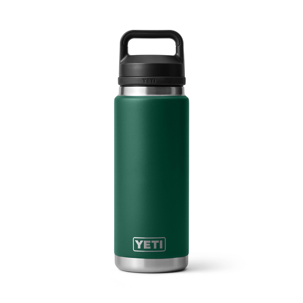 Green YETI water bottle with black lid on a white background