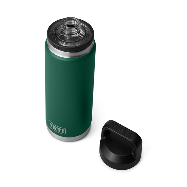 Green YETI water bottle with black lid on a white background