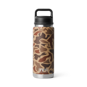 Camouflage-patterned YETI bottle on a white background