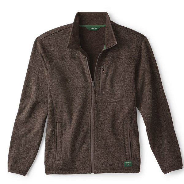 Brown jacket with a brand label on a white background