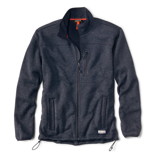 Dark grey fleece jacket on a white background
