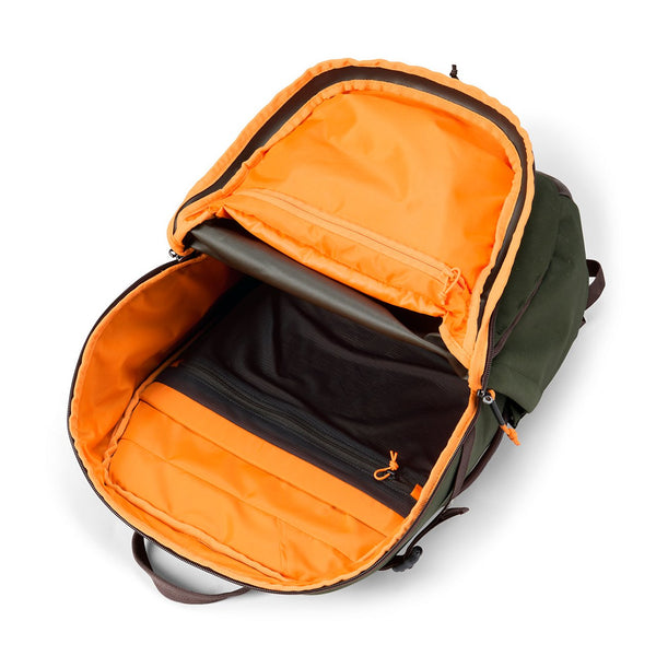 backpack in black and orange open