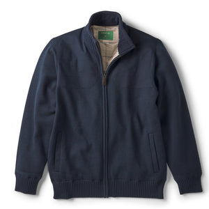 Navy blue jacket with a checkered collar on a white background