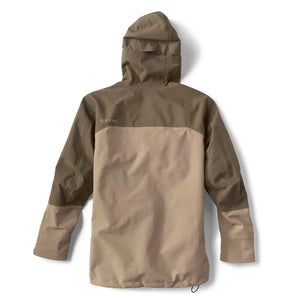 backside of beige and brown jacket on white background