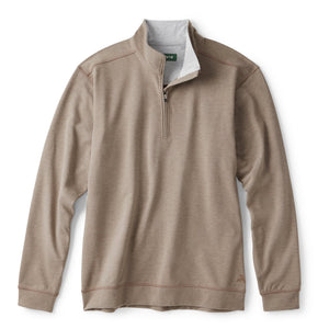 Brown long-sleeve shirt with a quarter zip on a white background