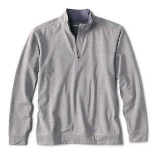 Gray long-sleeve shirt with a quarter zip on a white background