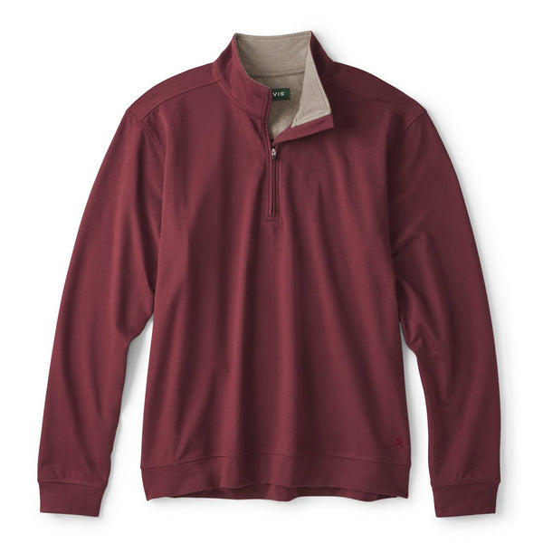 Maroon pullover with beige collar on a white background