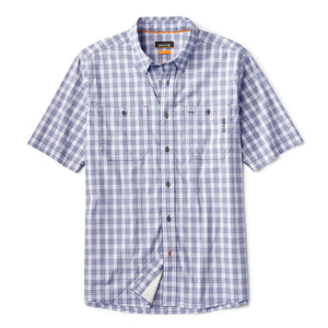 blue checkered short sleeved shirt