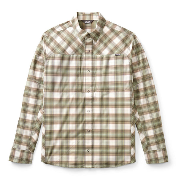green, brown and beige checkered shirt on white background