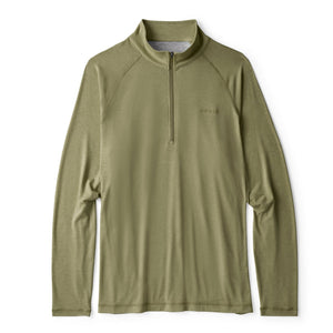 Green long-sleeve shirt with a quarter zip on a white background