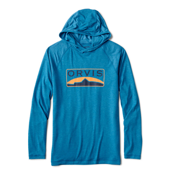 dark blue hoodie with Orvis logo