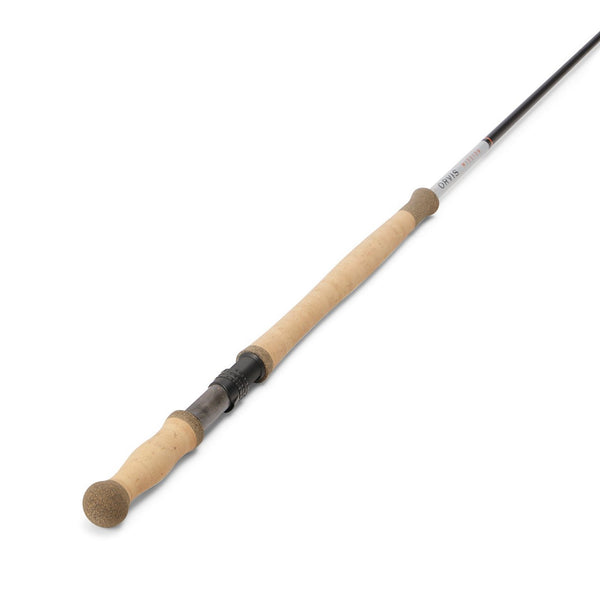 Fly fishing rod with cork handle on a white background