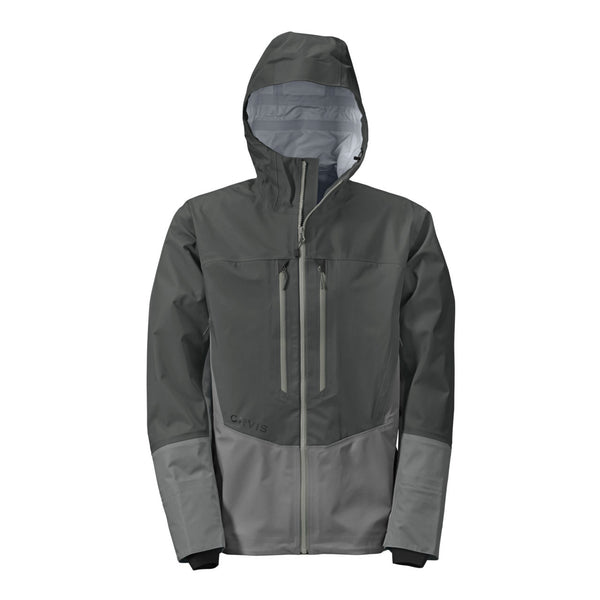 dark grey and light grey waterproof jacket