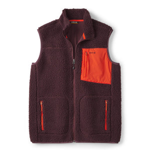 brown vest with orange details