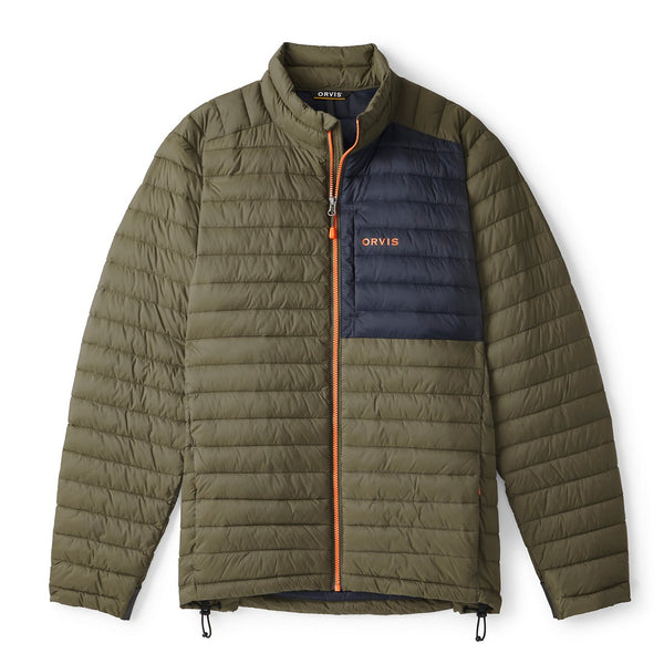 green winter jacket in front of white background