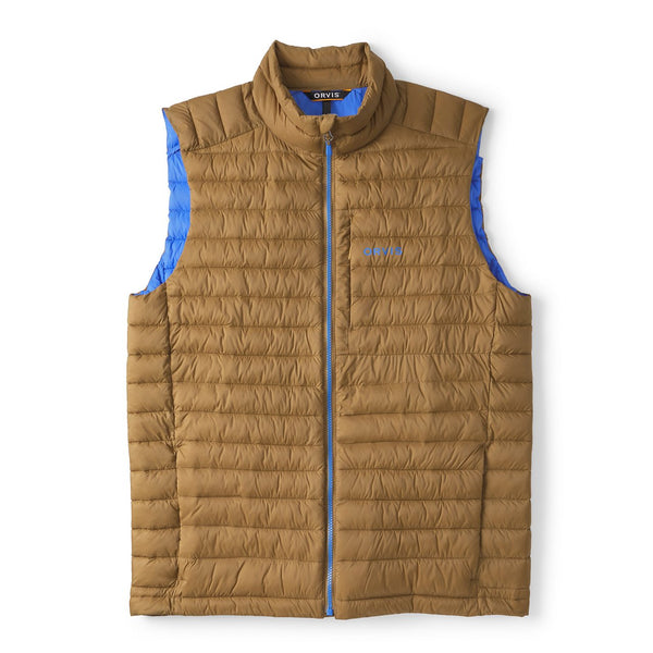 beige vest with blue inside